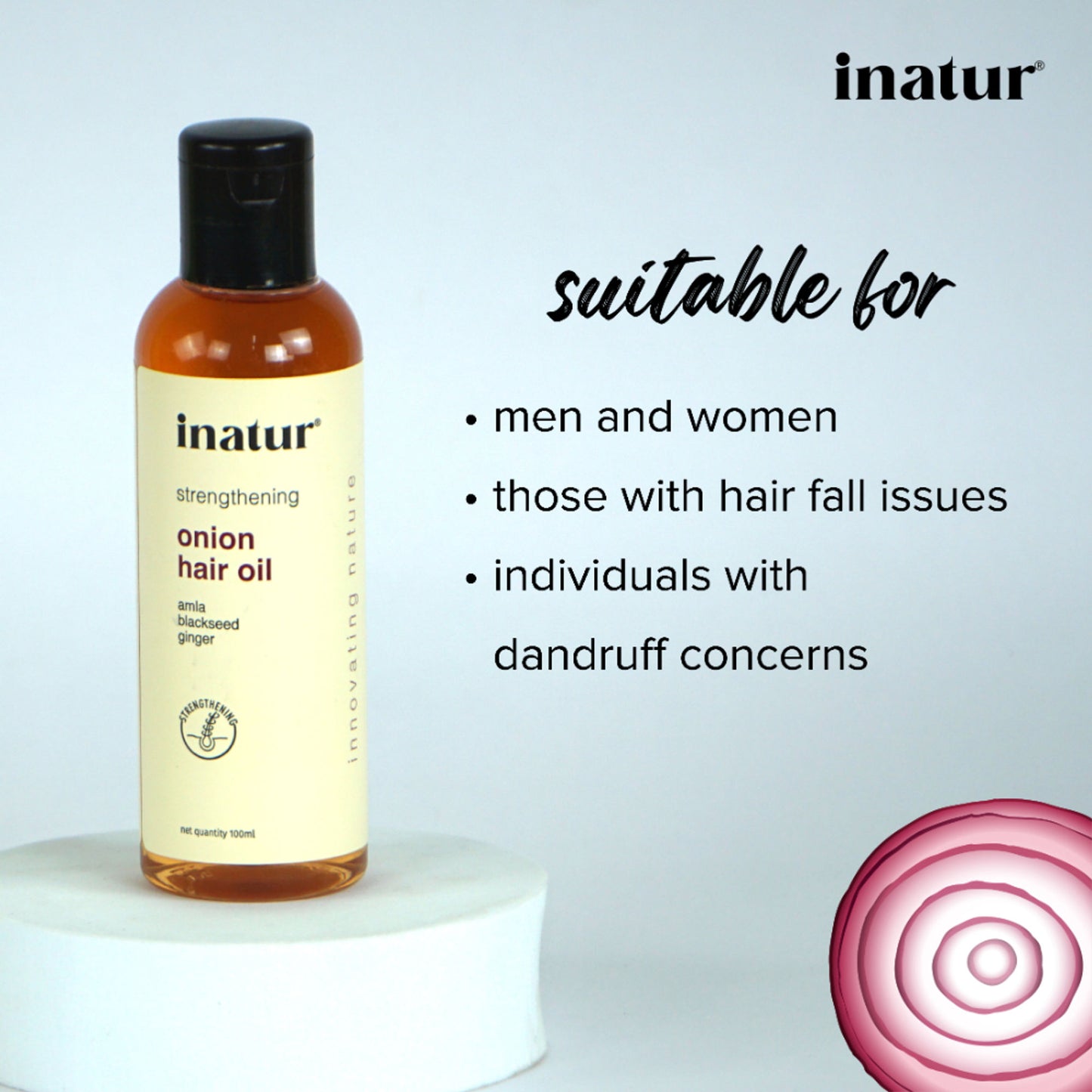Inatur Onion Hair Oil, Natural, Non-Greasy, for Hair Growth, Dandruff & Root Strength