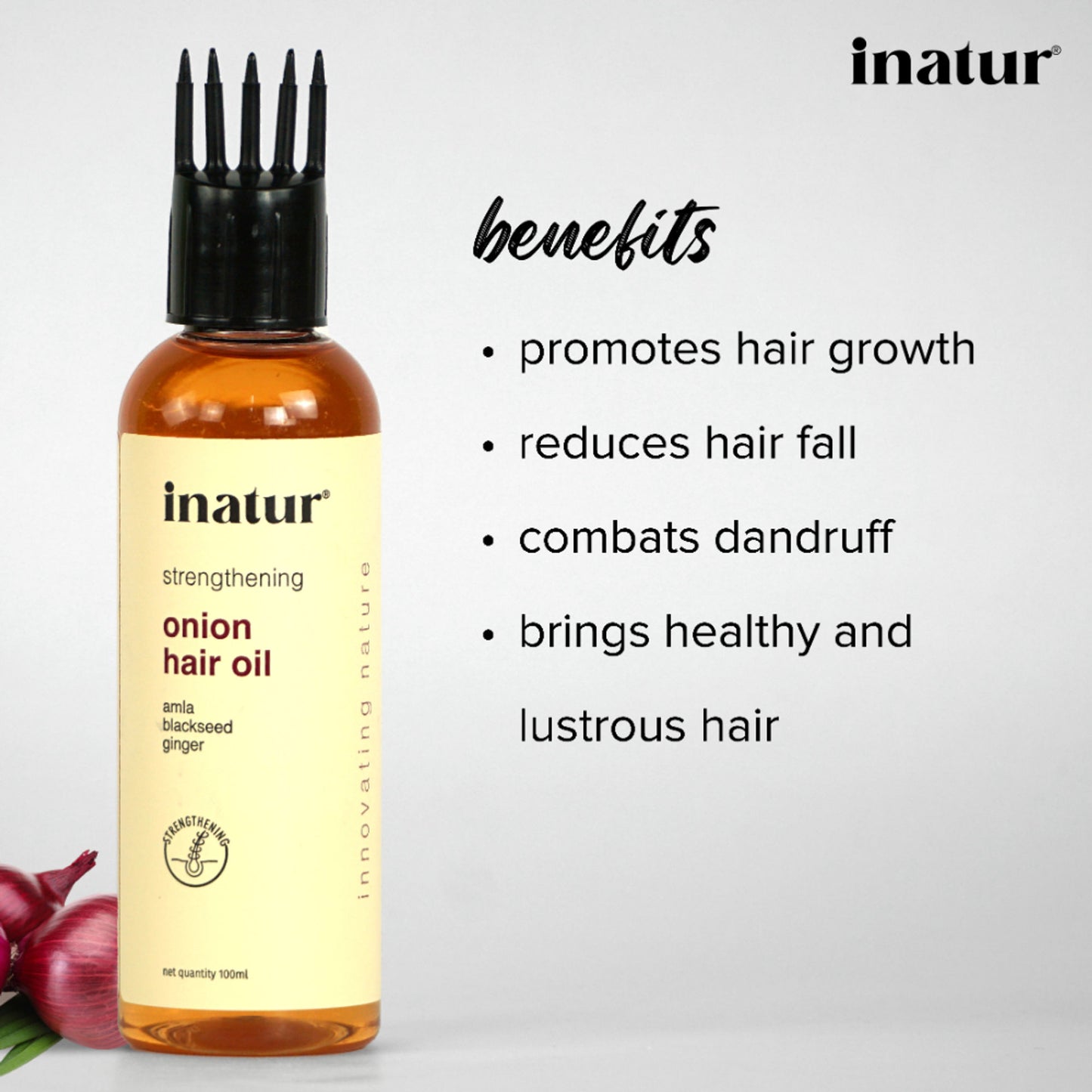Inatur Onion Hair Oil, Natural, Non-Greasy, for Hair Growth, Dandruff & Root Strength