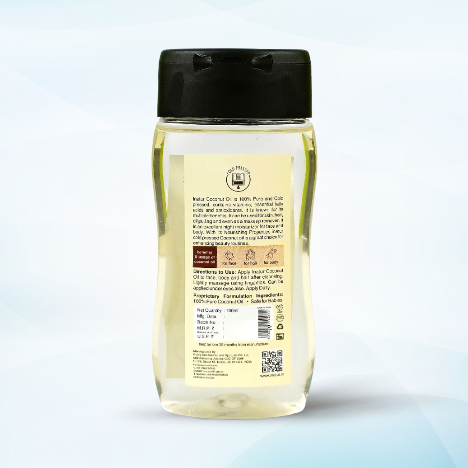 inatur Coconut Oil, 100% Pure, Cold-Pressed, Virgin & Organic, for Hair, Skin & Baby Care
