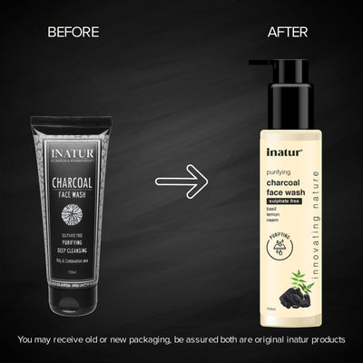 inatur Charcoal Face Wash with Activated Charcoal, Basil & Neem for Deep Cleansing & Purifying