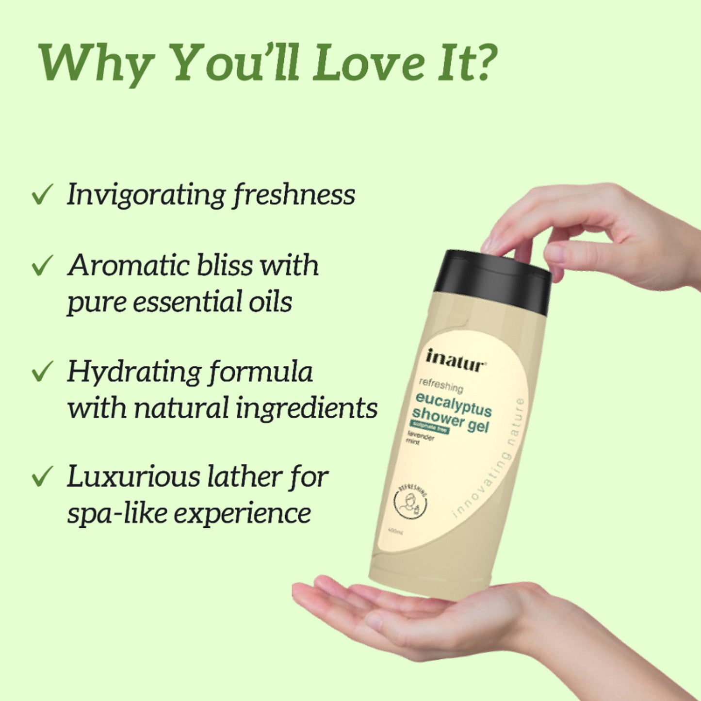 inatur Eucalyptus Shower Gel for Relaxation and Stress Relief with Mint and Lavender