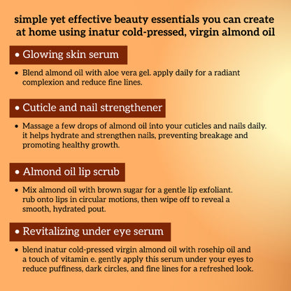 inatur Almond Oil, 100% Pure, Cold Pressed & Organic, for Face, Body, Hair & Baby Care