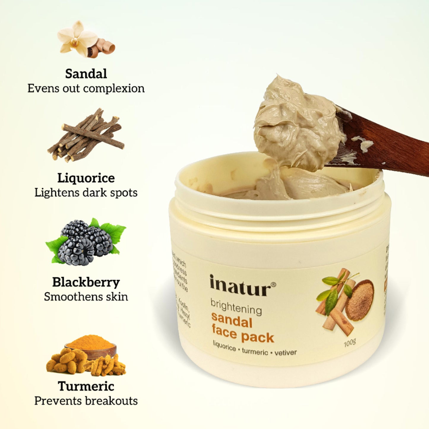 inatur Sandal Face Pack for Tan Removal, Blemish Control, with Herbal Extracts