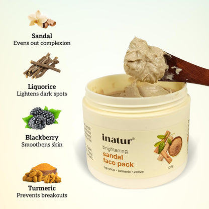 inatur Sandal Face Pack for Tan Removal, Blemish Control, with Herbal Extracts