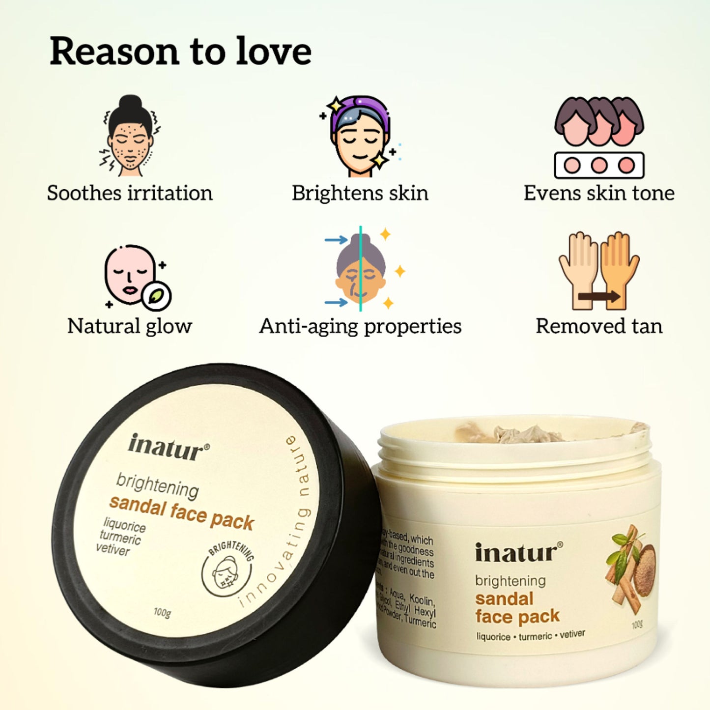 inatur Sandal Face Pack for Tan Removal, Blemish Control, with Herbal Extracts