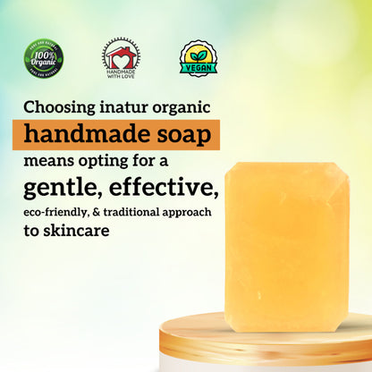 inatur Sandal & Turmeric Soap, 100% Natural & Vegan For Tan Removal & Brightening & All Skin Types