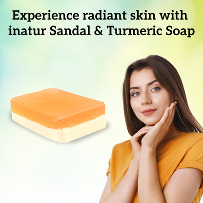 inatur Sandal & Turmeric Soap, 100% Natural & Vegan For Tan Removal & Brightening & All Skin Types