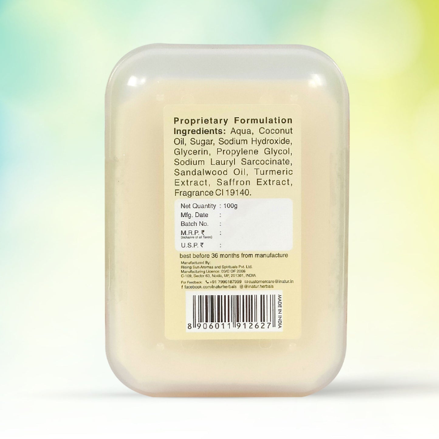 inatur Sandal & Turmeric Soap, 100% Natural & Vegan For Tan Removal & Brightening & All Skin Types