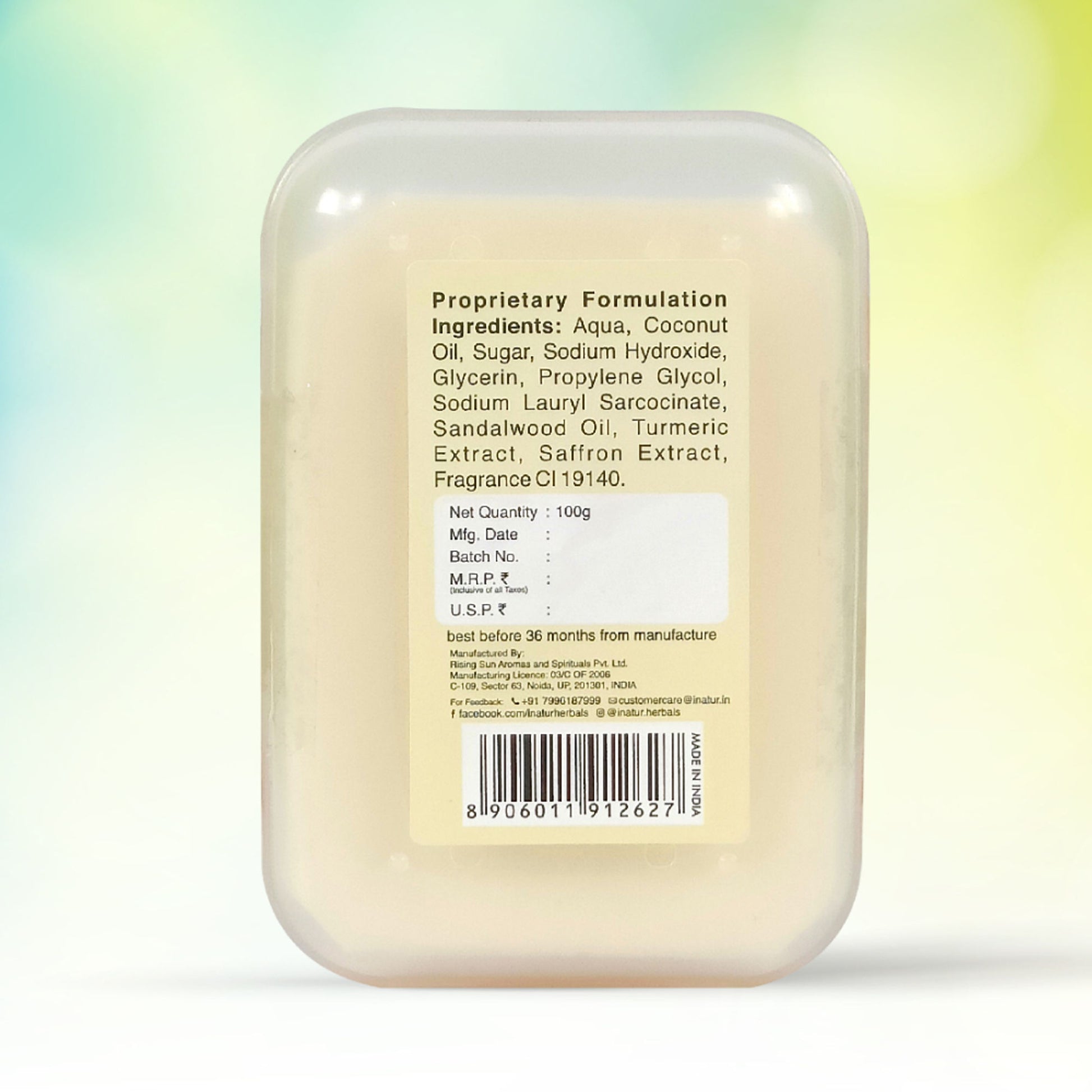 inatur Sandal & Turmeric Soap, 100% Natural & Vegan For Tan Removal & Brightening & All Skin Types