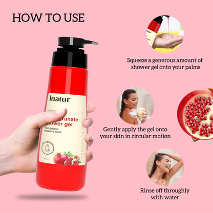 inatur Shower Gel with Pomegranate, Raspberry, and Black Pepper for Daily Refreshing Wash