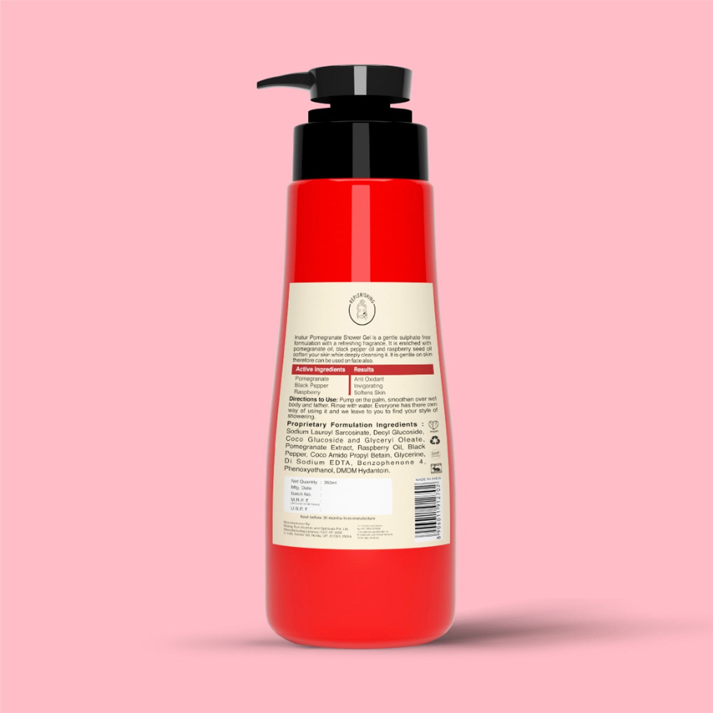 inatur Shower Gel with Pomegranate, Raspberry, and Black Pepper for Daily Refreshing Wash