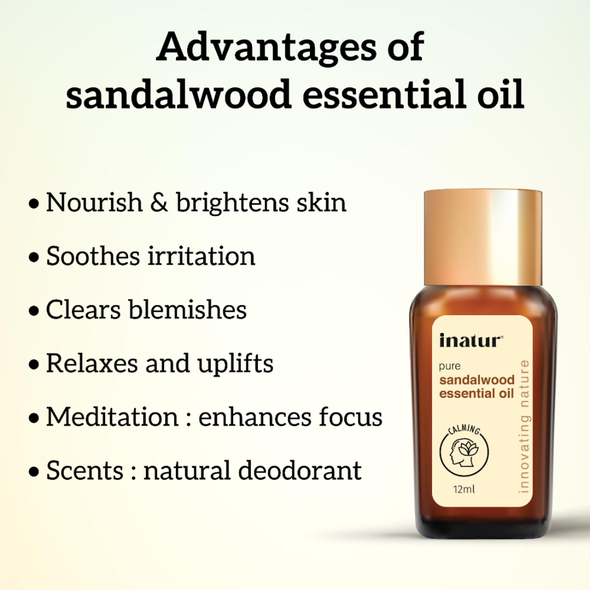 inatur Sandalwood Essential Oil, Pure & Natural, for Skin, Face, Aromatherapy & Diffuser Use
