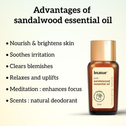 inatur Sandalwood Essential Oil, Pure & Natural, for Skin, Face, Aromatherapy & Diffuser Use