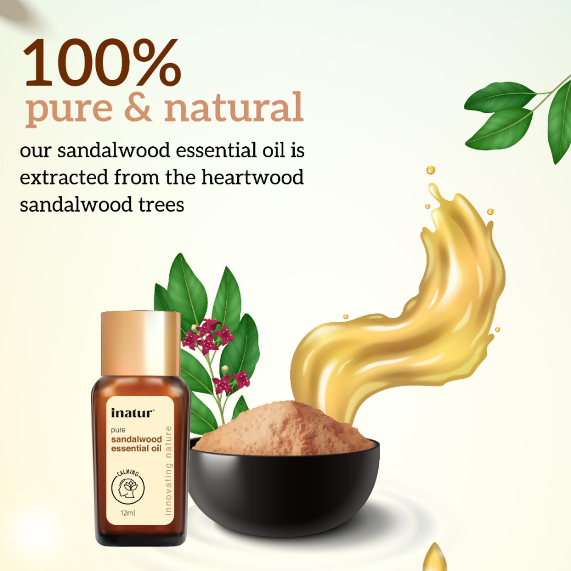 inatur Sandalwood Essential Oil, Pure & Natural, for Skin, Face, Aromatherapy & Diffuser Use