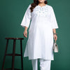 Indyancart IE Plus Size Floral Embroidered Sequinned Pure Cotton Kurta with Trousers
