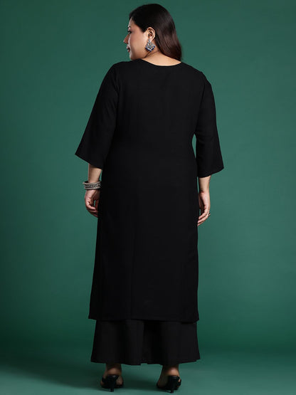 Indyancart IE Plus Size Ethnic Motifs Embroidered Sequinned Kurta