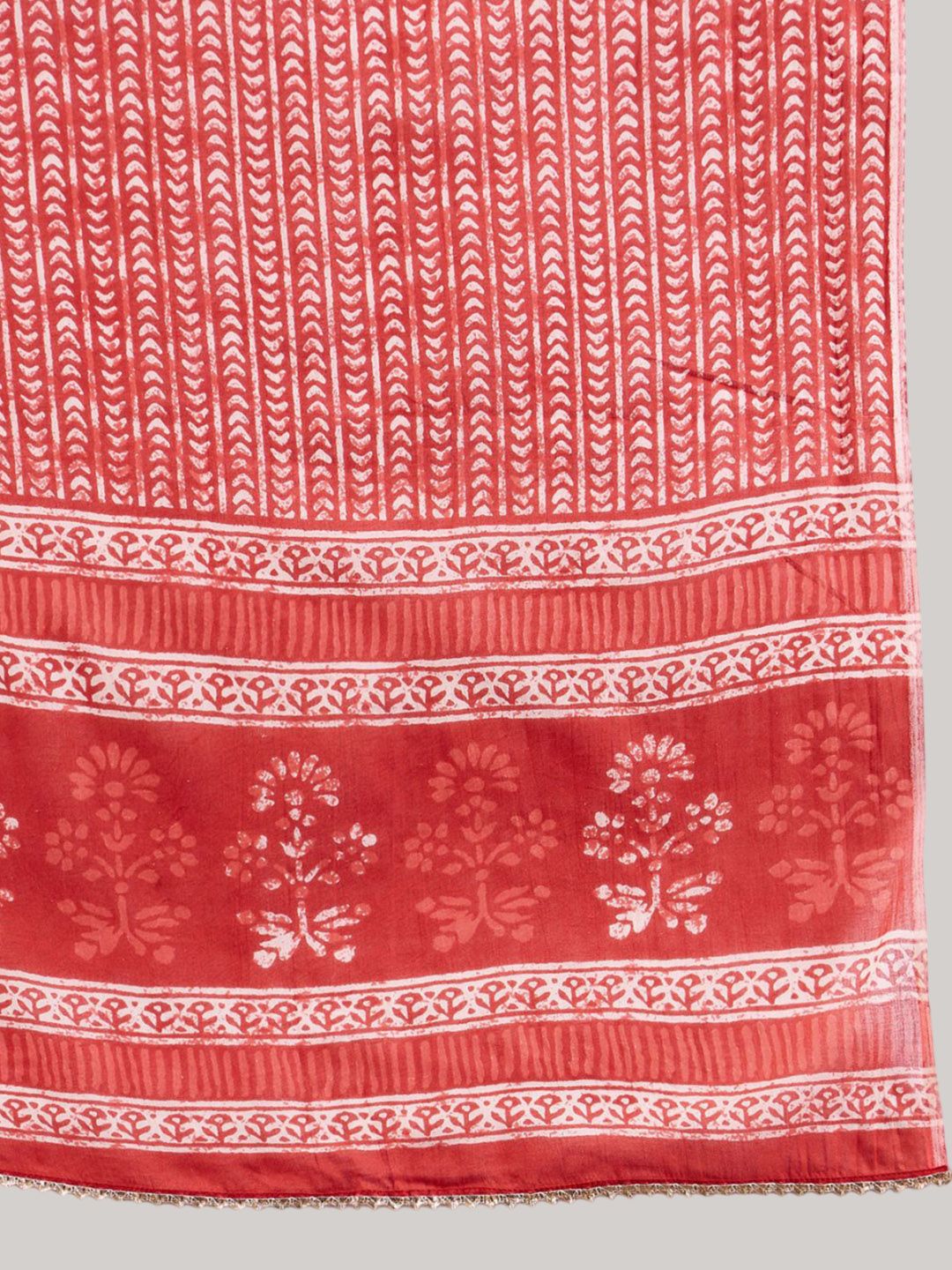 Indyancart IE Ethnic Motifs Printed Pure Cotton Straight Kurta With Trousers & Dupatta