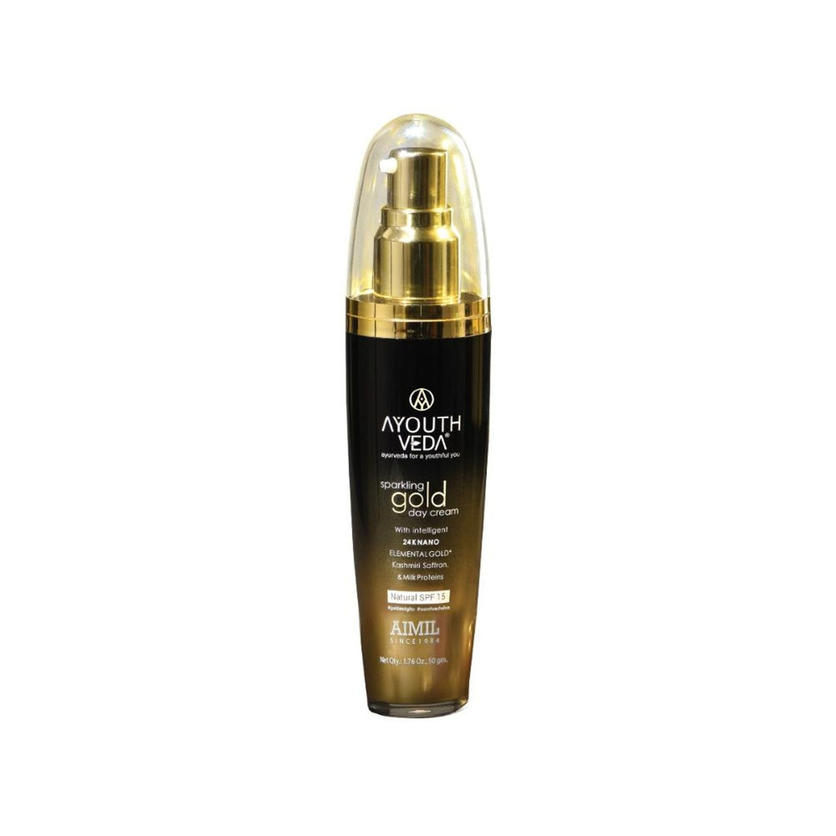 AyouthVeda Sparkling Gold Day Cream with 24K Nano Gold, saffron, and lotus for radiant, youthful skin.
