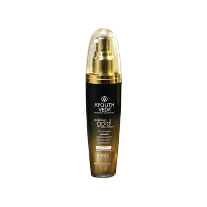 AyouthVeda Sparkling Gold Day Cream with 24K Nano Gold, saffron, and lotus for radiant, youthful skin.