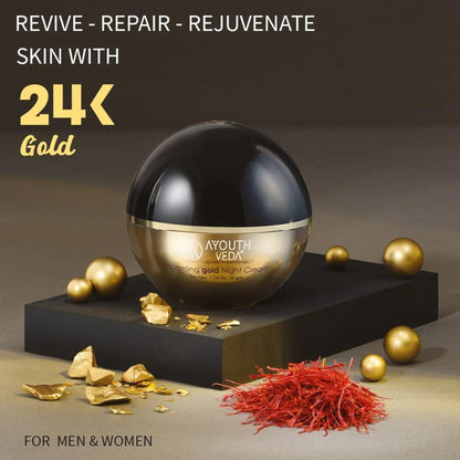 Sparkling Gold Night Cream with Kashmiri Saffron & 24k Gold to Reduce Wrinkles & Firm Skin