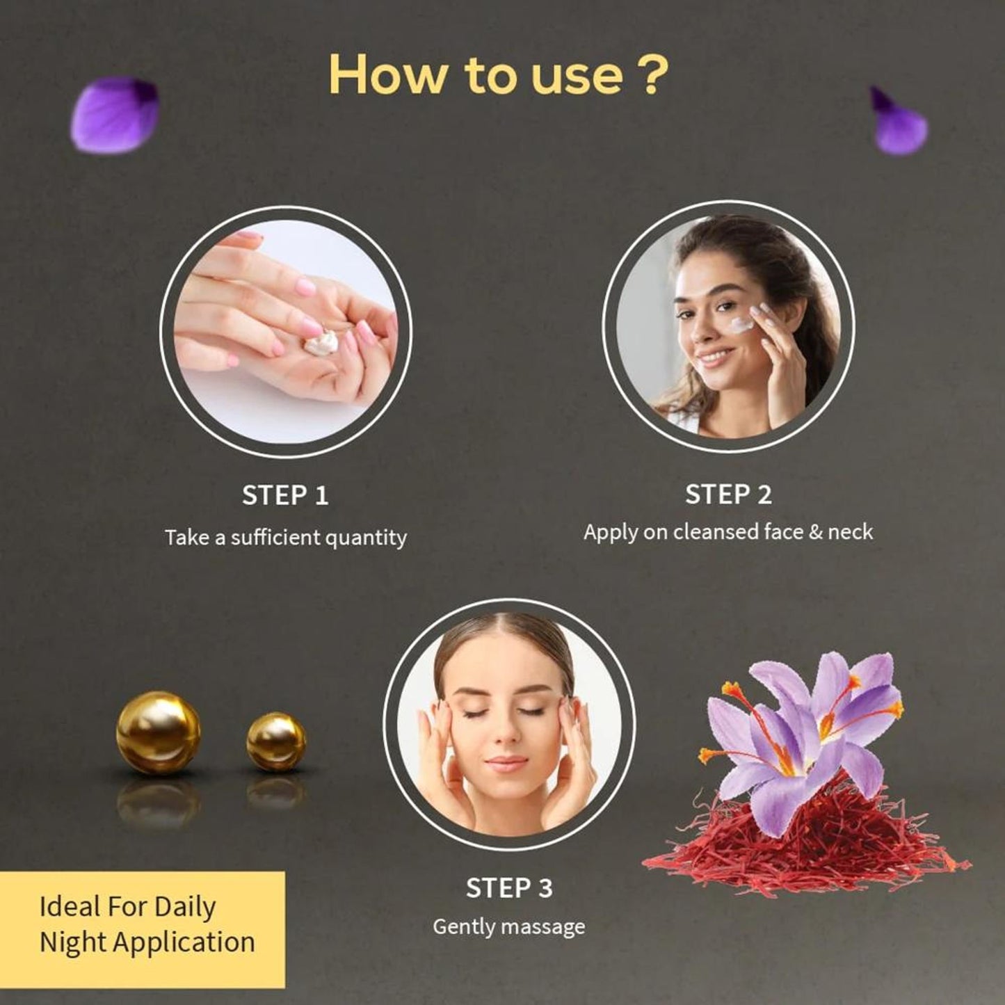 Sparkling Gold Night Cream with Kashmiri Saffron & 24k Gold to Reduce Wrinkles & Firm Skin