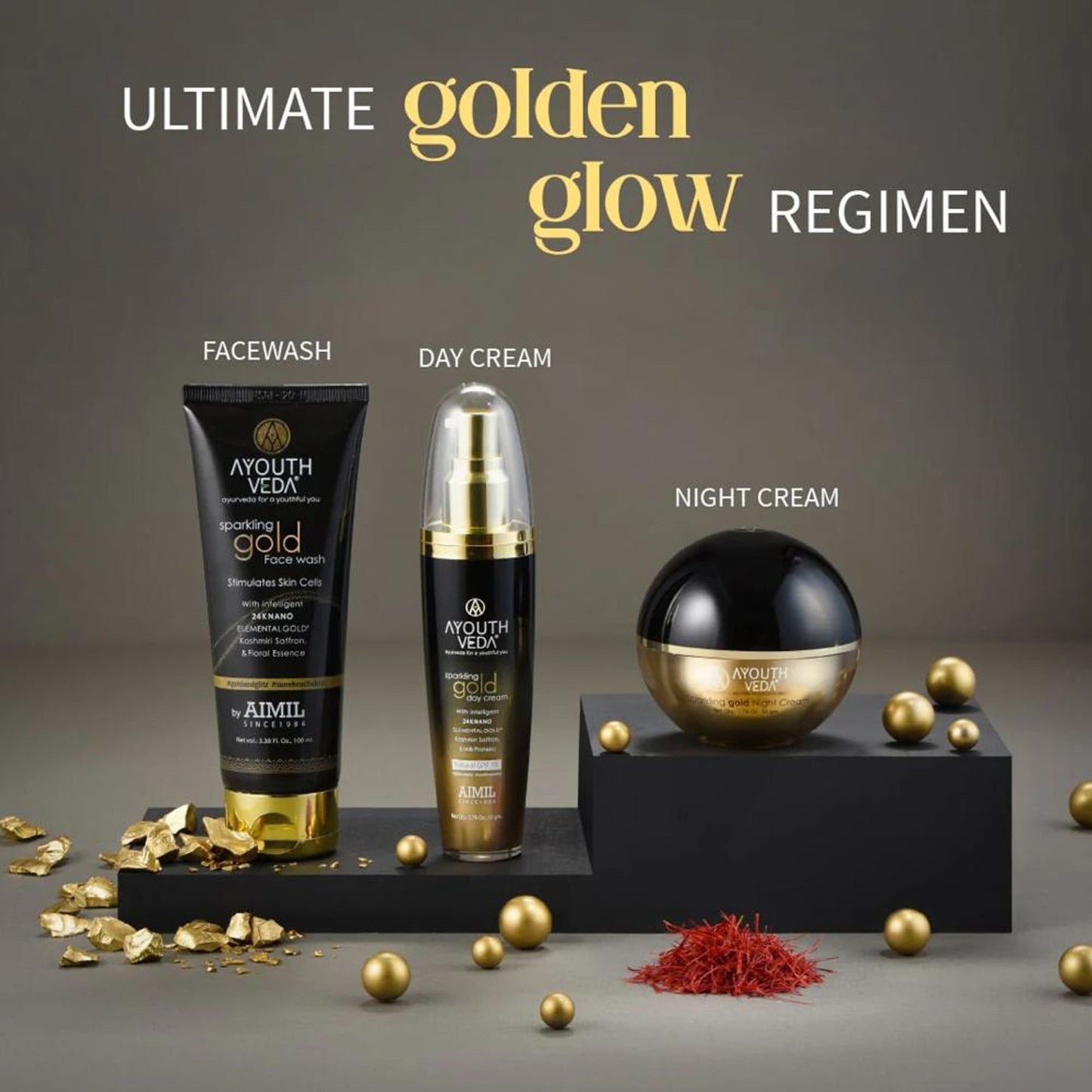 Sparkling Gold Night Cream with Kashmiri Saffron & 24k Gold to Reduce Wrinkles & Firm Skin