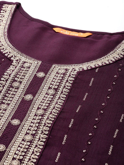 Indyancart IE Ethnic Motifs Embroidered Sequinned Kurta with Trousers & Dupatta
