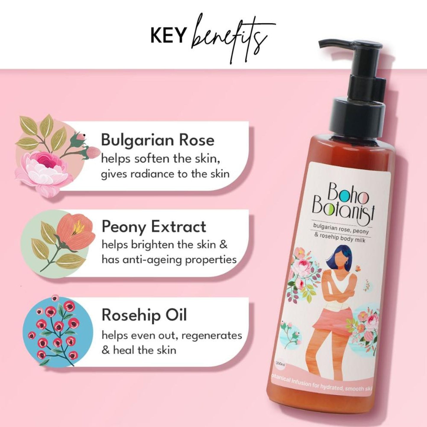 Boho Botanist Bulgarian Rose, Peony & Rosehip Body Milk