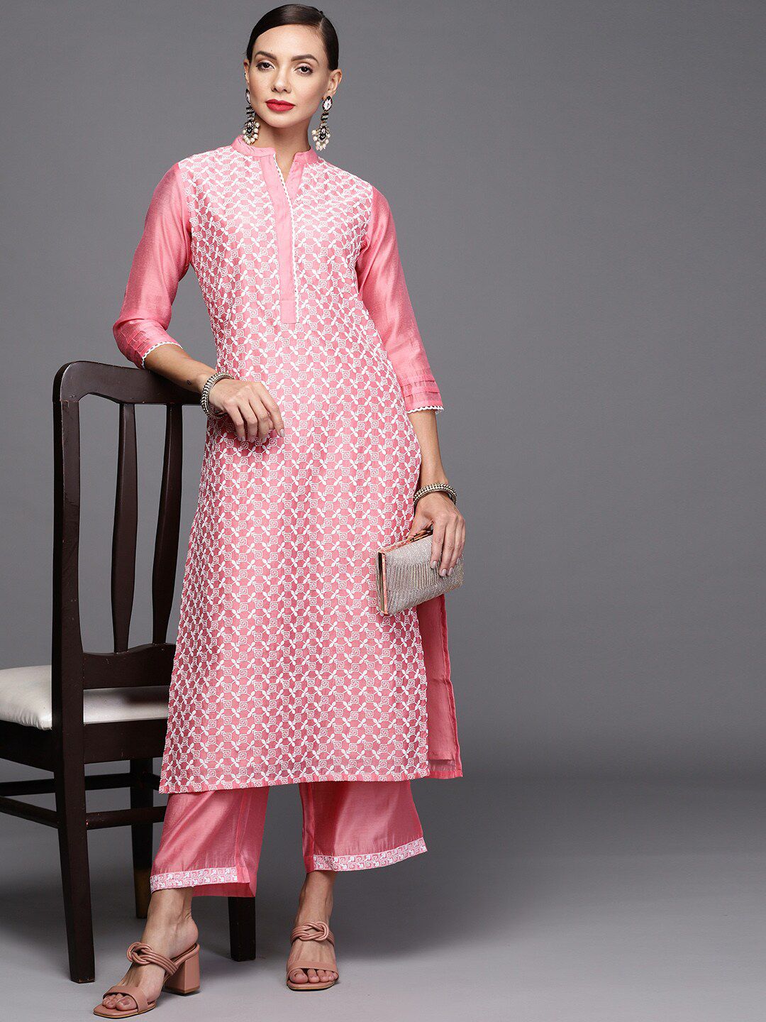 Ethnic Motifs Embroidered Straight Kurta With Palazzos