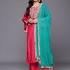 Indyancart VA Geometric Embroidered Mirror Work Straight Kurta with Palazzo & Dupatta