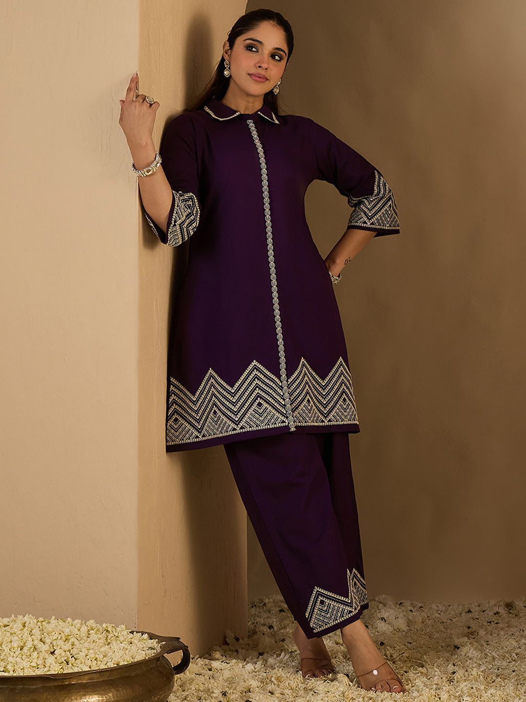 Women Ethnic Motifs Embroidered Pure Cotton Kurta With Palazzos
