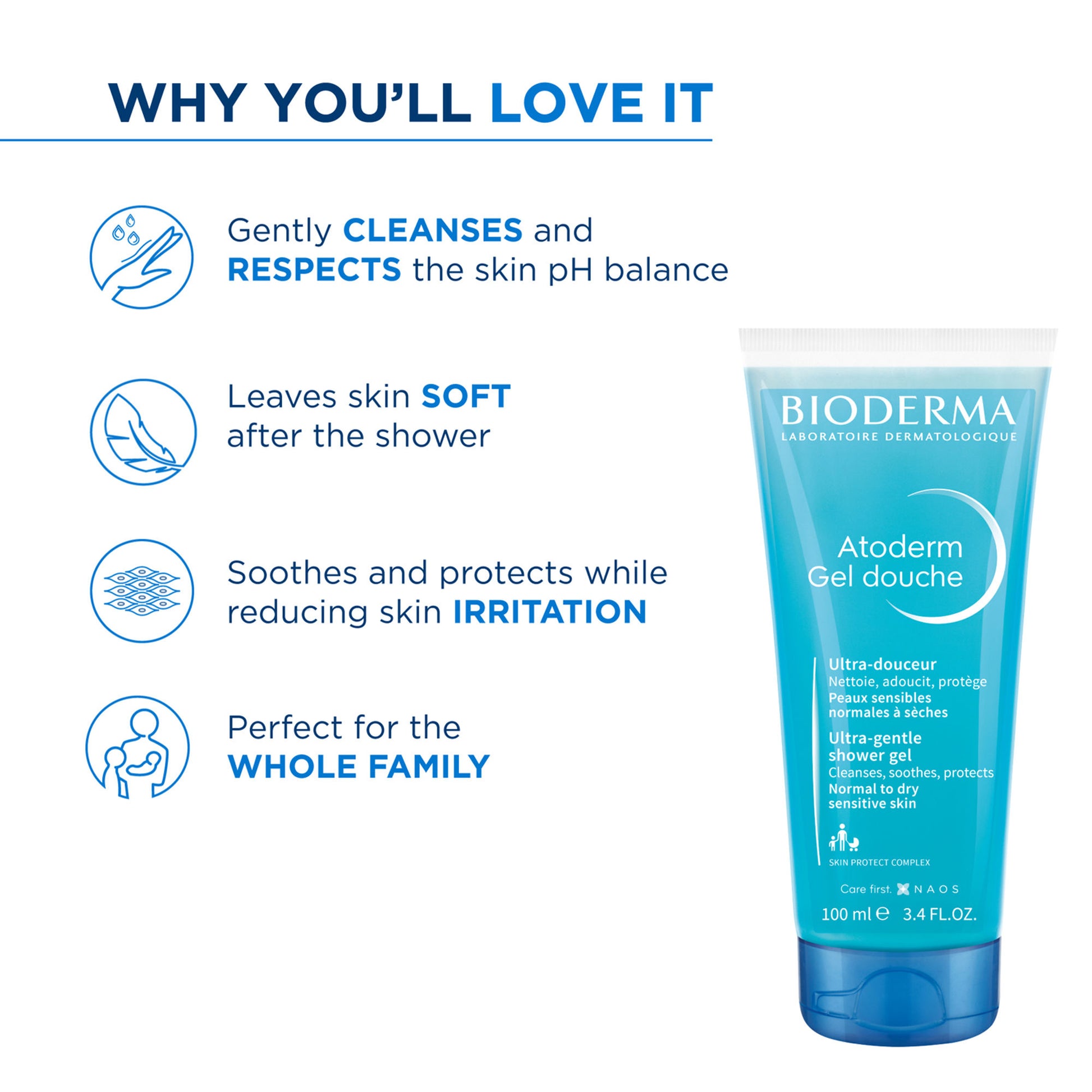 Atoderm Gel Douche Ultra Gentle Soap Free Shower Gel with Niacinamide for 24H Hydration 100ml