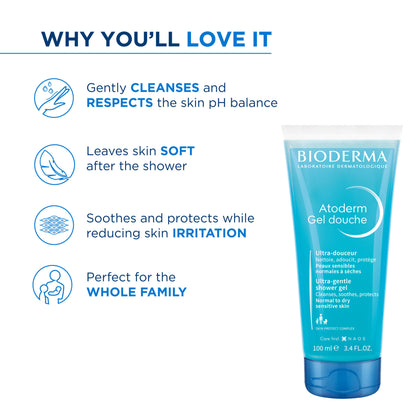 Atoderm Gel Douche Ultra Gentle Soap Free Shower Gel with Niacinamide for 24H Hydration 100ml