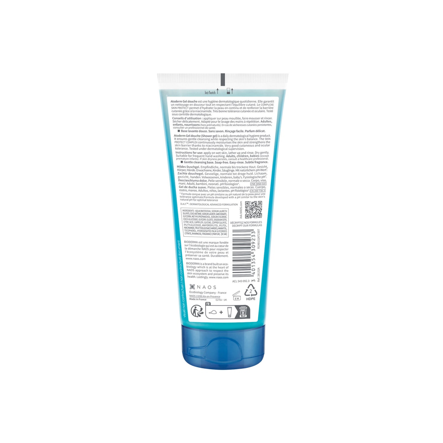 Atoderm Gel Douche Ultra Gentle Soap Free Shower Gel with Niacinamide for 24H Hydration 100ml