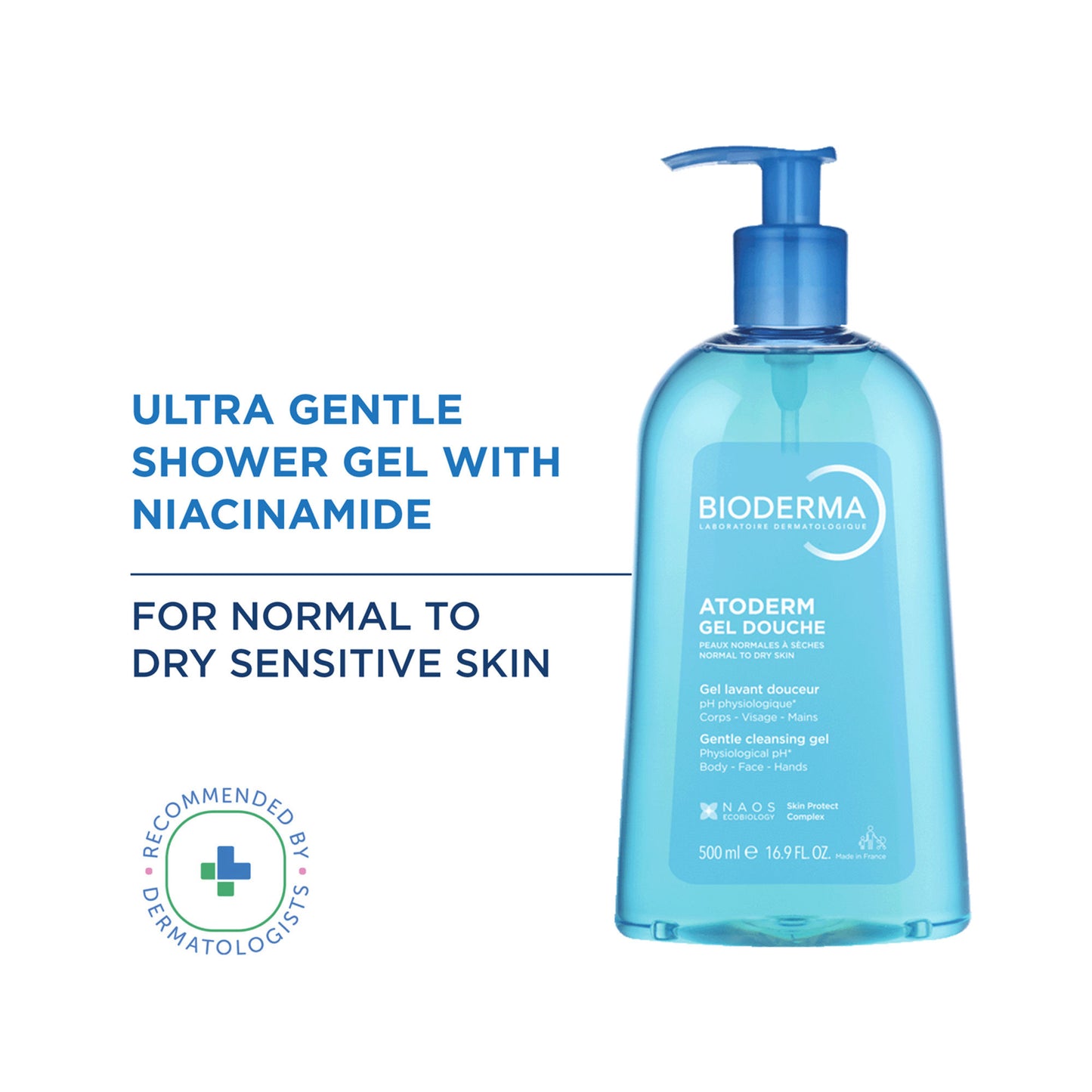 Atoderm Gel Douche Ultra Gentle Soap Free Shower Gel with Niacinamide for 24H Hydration 100ml