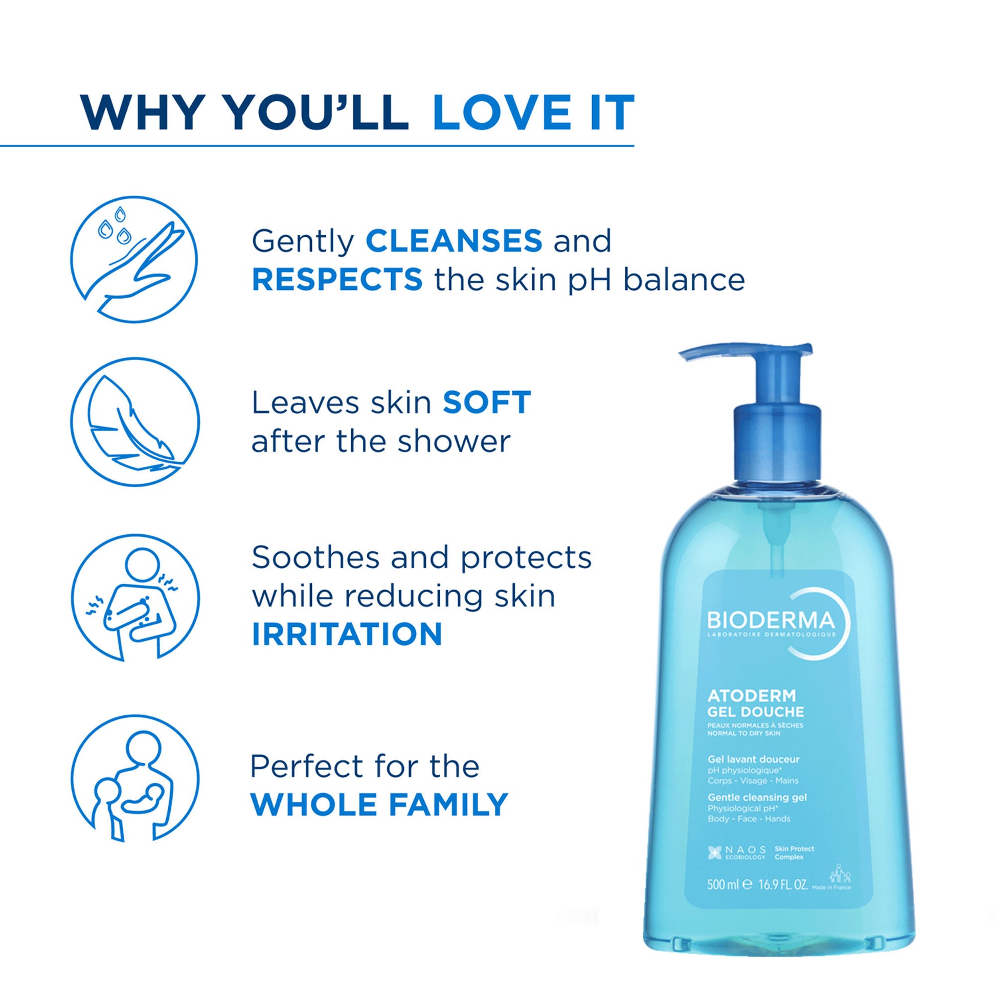Atoderm Gel Douche Ultra Gentle Soap Free Shower Gel with Niacinamide for 24H Hydration 100ml