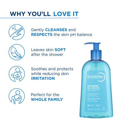 Atoderm Gel Douche Ultra Gentle Soap Free Shower Gel with Niacinamide for 24H Hydration 100ml