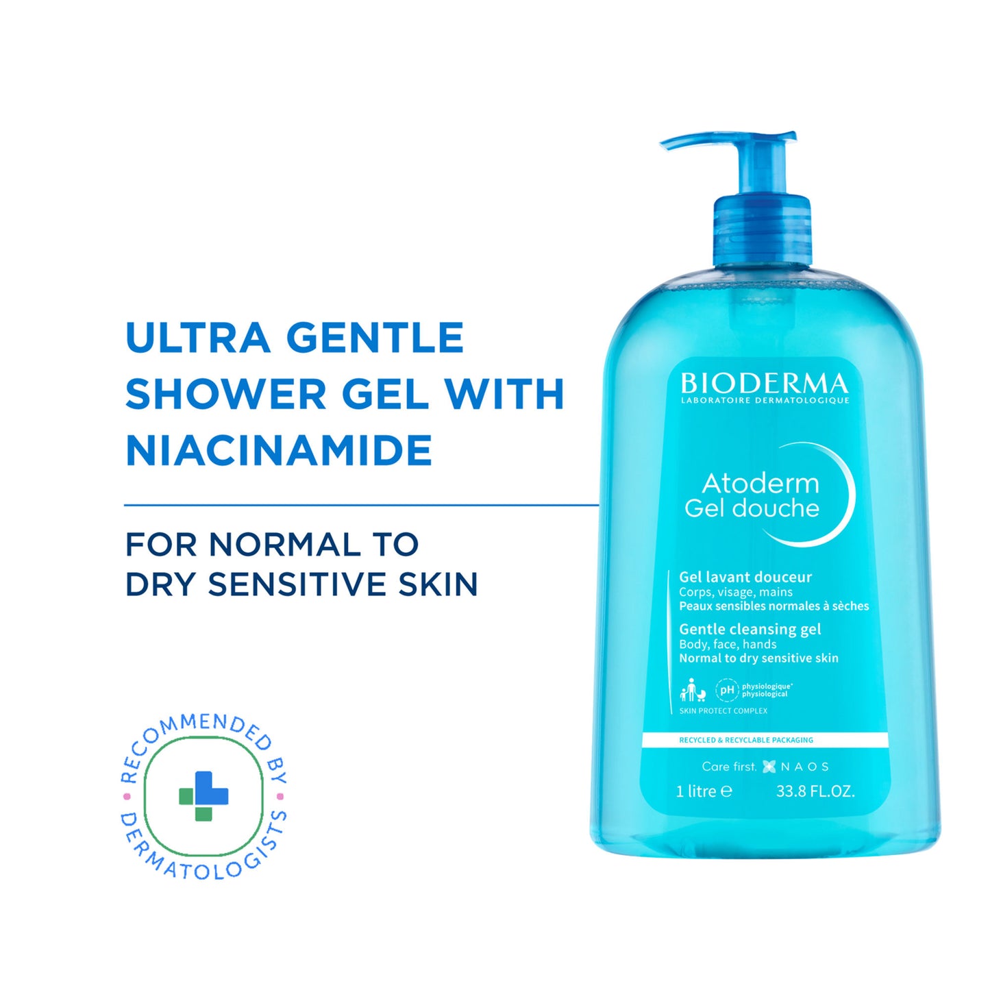 Atoderm Gel Douche Ultra Gentle Soap Free Shower Gel with Niacinamide for 24H Hydration 100ml