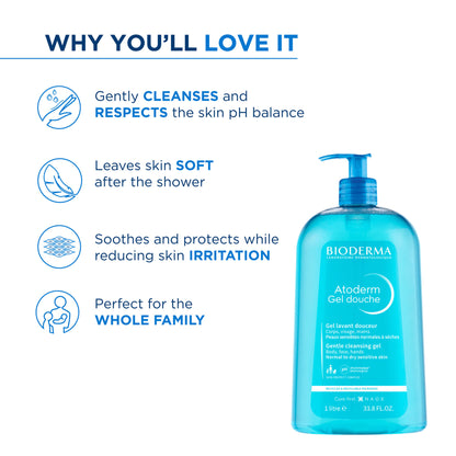 Atoderm Gel Douche Ultra Gentle Soap Free Shower Gel with Niacinamide for 24H Hydration 100ml
