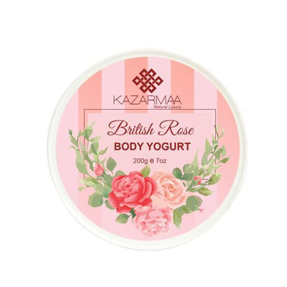 Kazarmaa British Rose body yogurt with argan oil and shea butter, featuring a creamy texture for intense moisturization