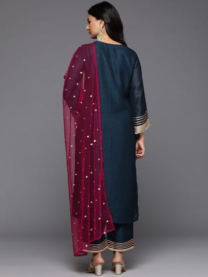 Indyancart VA Yoke Design Sequinned Kurta with Palazzos & With Dupatta