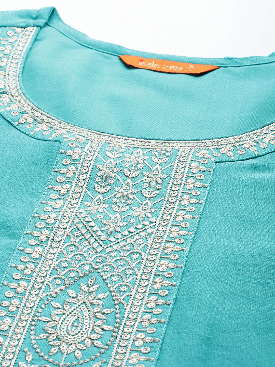 Indyancart IE Ethnic Motifs Embroidered Sequinned Kurta with Trousers & Dupatta