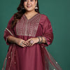 Indyancart IE Plus Size Ethnic Motifs Embroidered Sequinned Kurta With Trousers & Dupatta