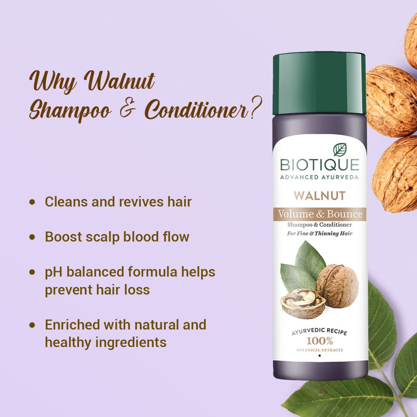 Biotique Bio Walnut Bark Volumizing Shampoo For Fine & Thinning Hair