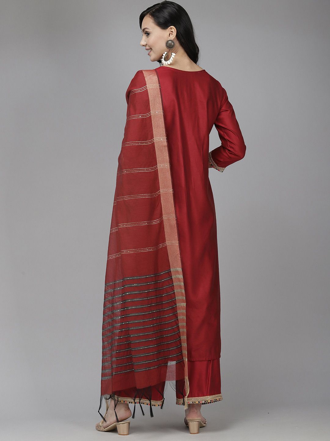 Indyancart IE Women Round Neck Liva Kurta & Palazzos With Dupatta