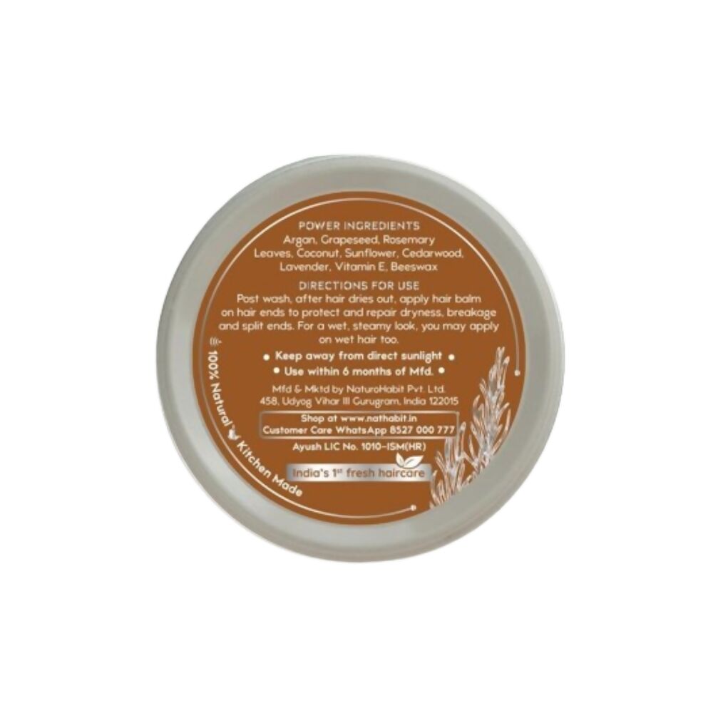 Nat Habit Argan and Grapeseed Post-Wash Hair Balm in a jar, showcasing its creamy conditioner texture and natural ingredients.