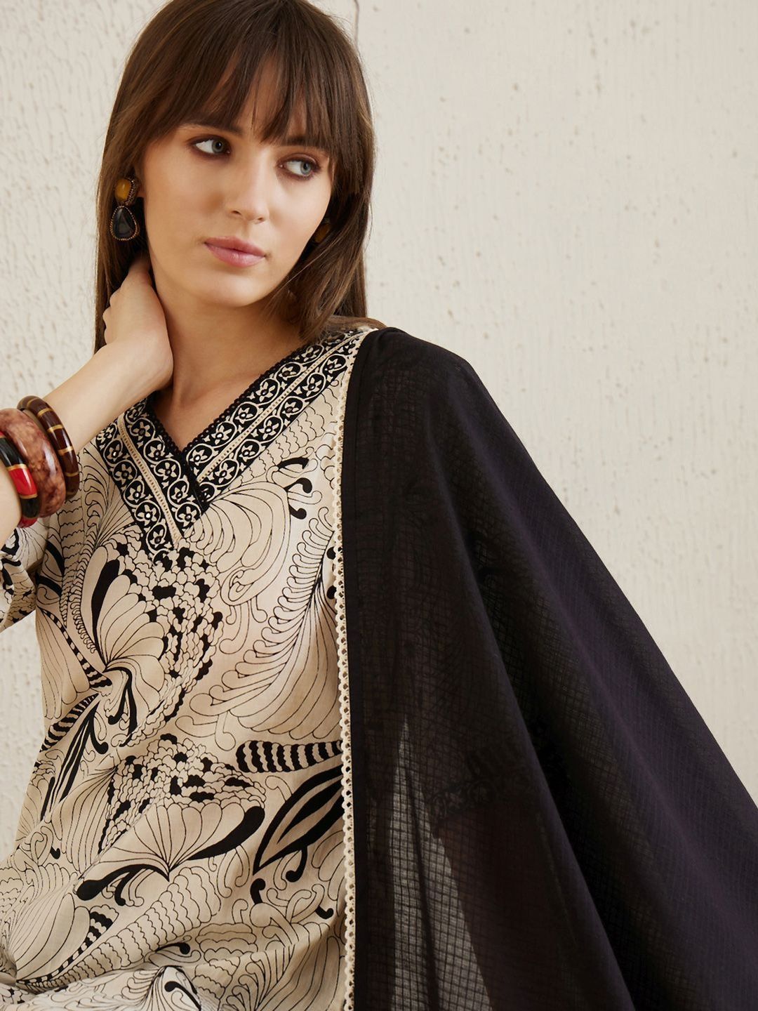 Women Ethnic Motifs Printed Regular Mirror Work Pure Cotton Kurta with Trousers & With Dupatta