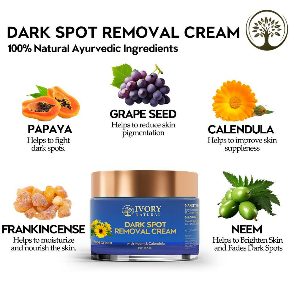 Ivory Natural dark spot removal face cream in a jar, showing the creamy texture and smooth application for glowing skin.