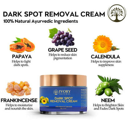 Ivory Natural dark spot removal face cream in a jar, showing the creamy texture and smooth application for glowing skin.