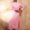 Dhiyona IE Pink and White Mandarin Collar Geometric Printed Straight Kurta